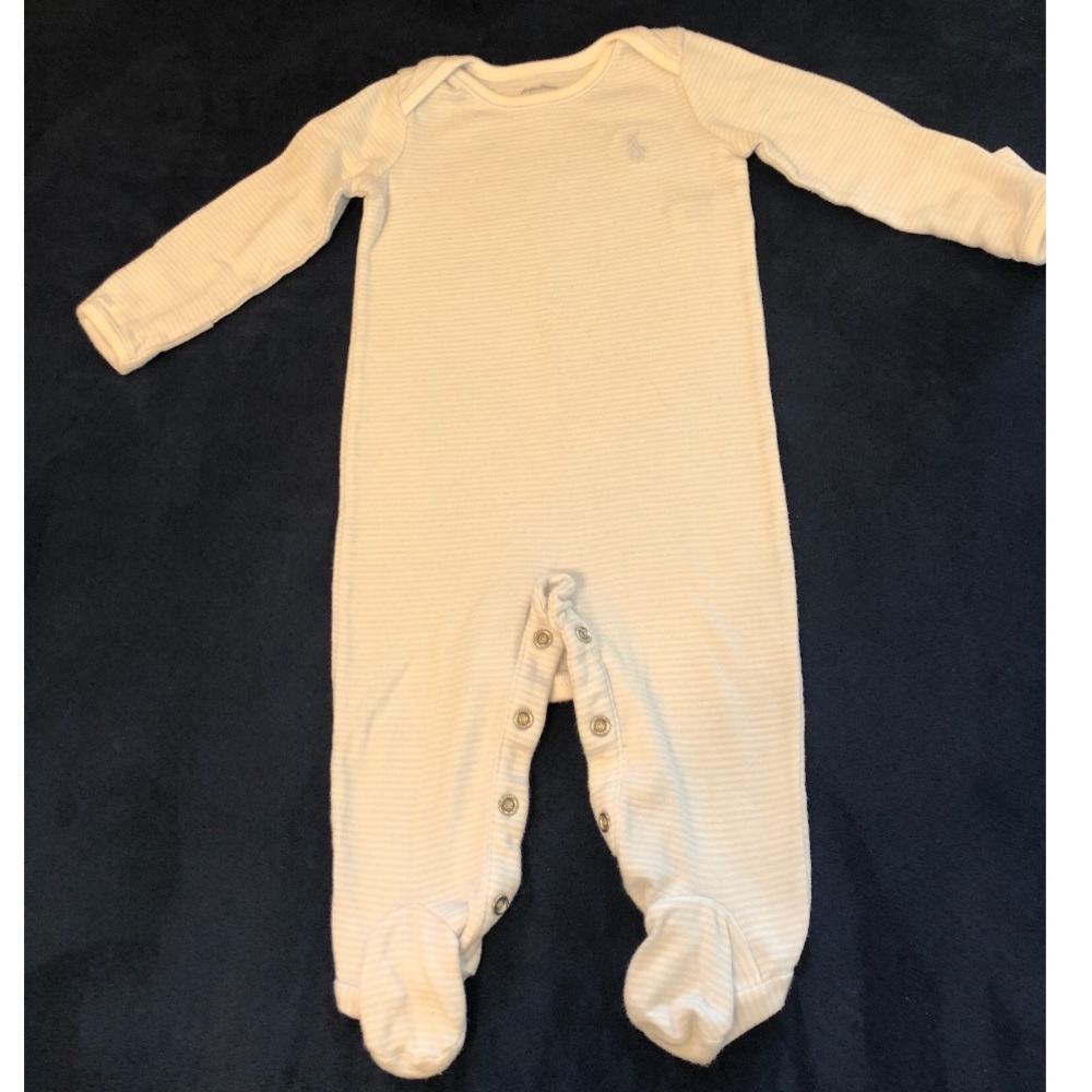 Ralph Lauren White and baby blue striped footie